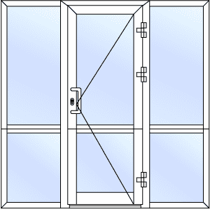 Дверь алюминиевая трехстворчатая с одной рабочей створкой