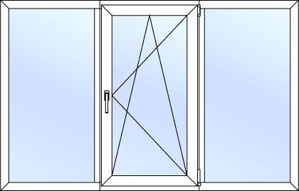 Трёхстворчатое окно с одной открывающейся створкой