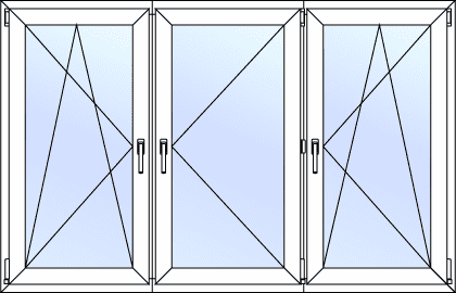 Трёхстворчатое окно с тремя открывающимися створками